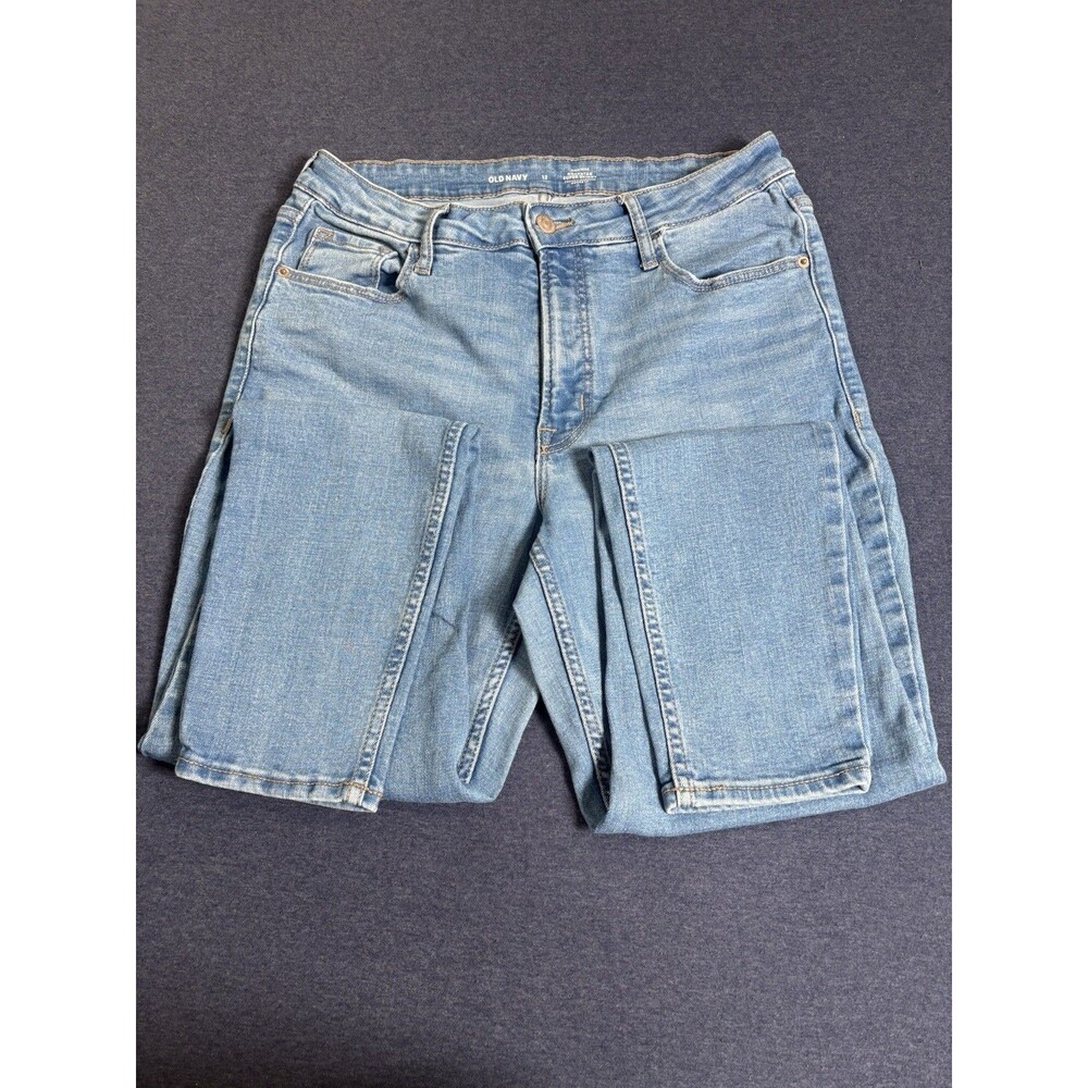 Old Navy Women’s Straight Leg Jeans Light Wash Blue Denim 5-Pocket Button 12